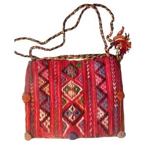 Bolivian Chuspa Cocoa Leaf Bag Backpack 11x14 Handwoven Wool Geometric & Striped